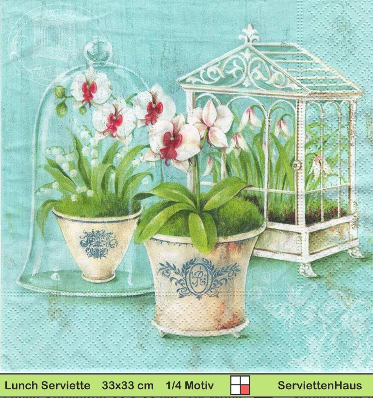 Orchideen auf blau - 1 Lunch Serviette